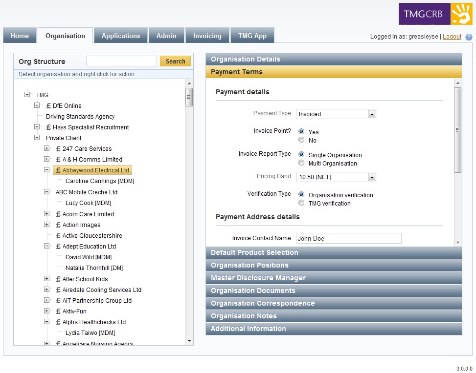 Managing organisation payment terms.